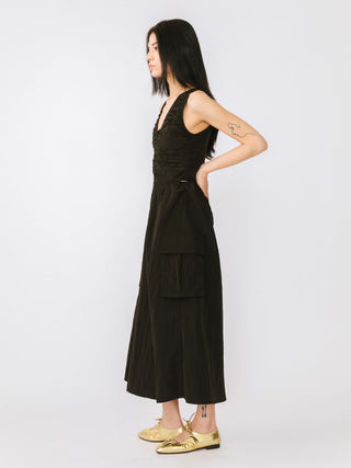 Drawstring Pleated V-Neck Sleeveless Dress