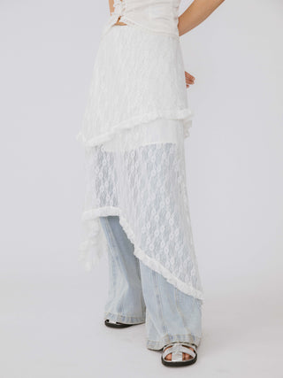 Lace Asymmetrical Layered Maxi Skirt