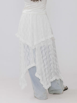 Lace Asymmetrical Layered Maxi Skirt