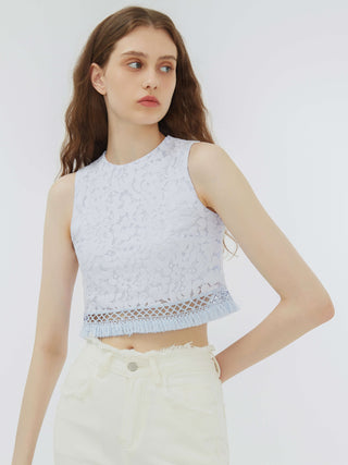 Round Neck Woven Cropped Top