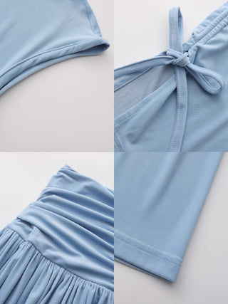 Sky Blue Irregular Hem T-shirt and Skirt Suit