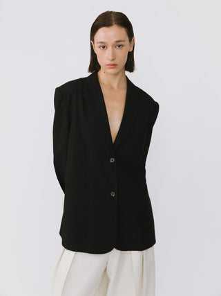 Oversized Shoulder Single Breasted Blazer with Wool Blend