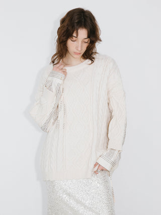 Cable Knit Jumper With Shirting Sleeves