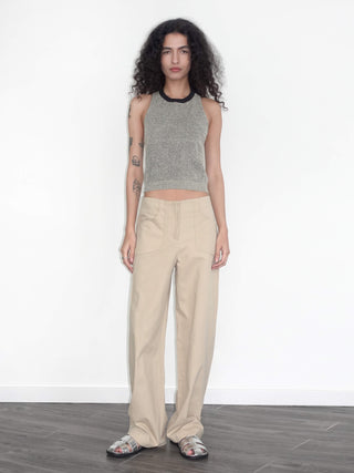 High Waisted Cotton Straight Trousers