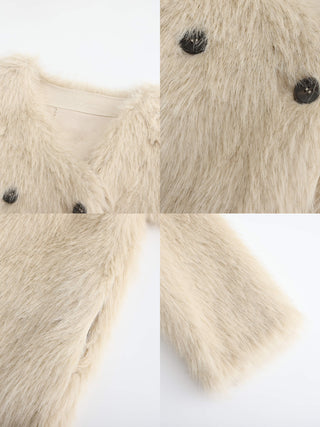 V-Neck Double Breasted Short Furry Coat