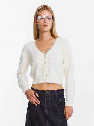 Fluffy Cropped Knit Cardigan