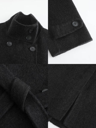 High Collar Tailored Wool Long Coat