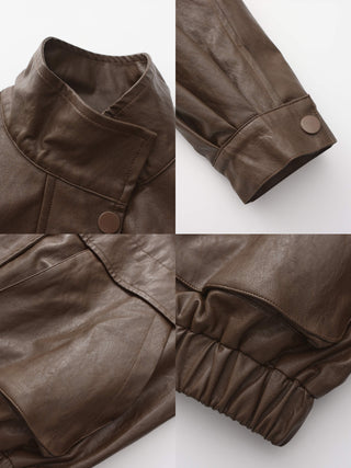 Caramel Dark Brown Leather Cargo Jacket