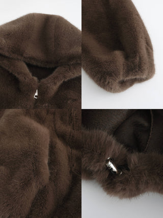 Faux Fur Zip-Up Jacket With Hood