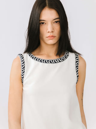 Contrast Braided Cord Crew Neck Tank Top