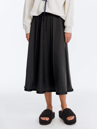 A-line Pleated Skirt with Ruffles Hem