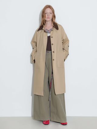 Color-Blocked Collar Long Trench Coat