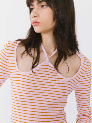 Chest Cut Out Striped Long Sleeve Top