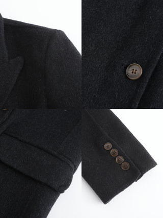 Black Double Breasted Wool Long Coat