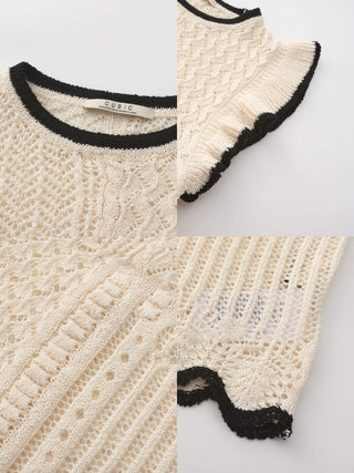 Hollow Knit Tank Top with Ruffle Sleeves