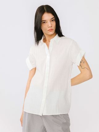 Loose Shirt with Pleated Short Sleeves