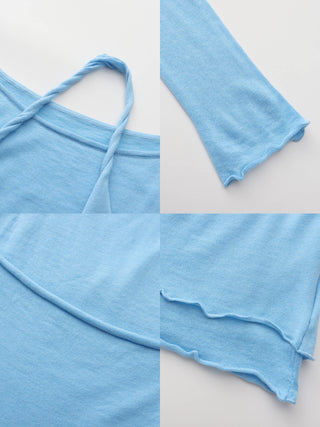 Blue Halter Neck Knit Top with Wool Blend