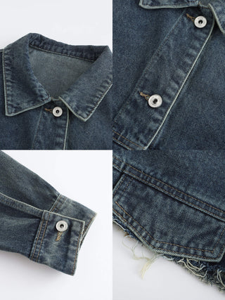 Extra Cropped Frayed Denim Jacket