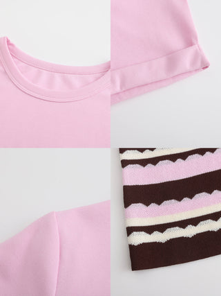 Round Neck Striped Color Block Knitted T-shirt