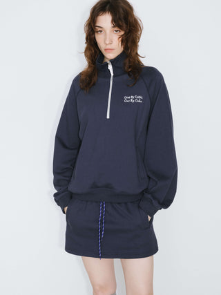 ONE BY CUBIC Collared Half-Zip Embroidered 100% Cotton Sweatshirt