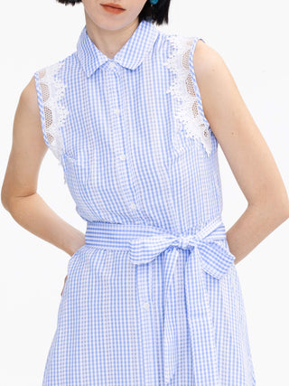 Plaid and Lace Sleeveless Shirt Dress