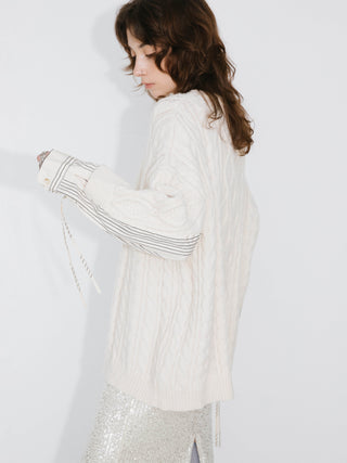 Cable Knit Jumper With Shirting Sleeves