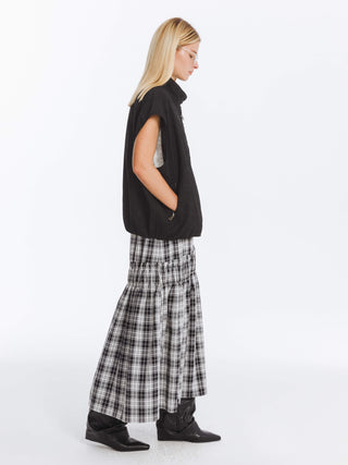 Elastic Drawstring High Waist Checked Skirt