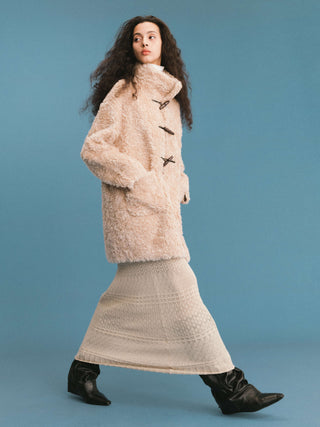 ONE BY CUBIC Hign Collar Furry Wool Coat