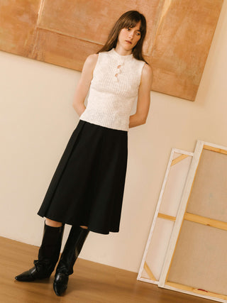 High Waist Pleated A-line Skirt