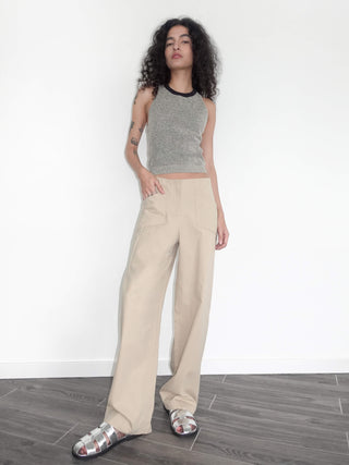 High Waisted Cotton Straight Trousers