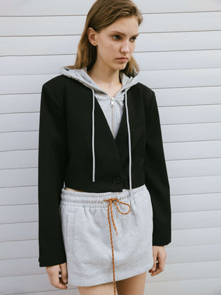 Single Breasted Cropped Blazer with Attached Hoodie