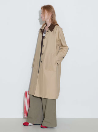 Color-Blocked Collar Long Trench Coat