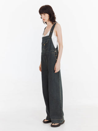 Heavy Washed Retro Denim Overalls