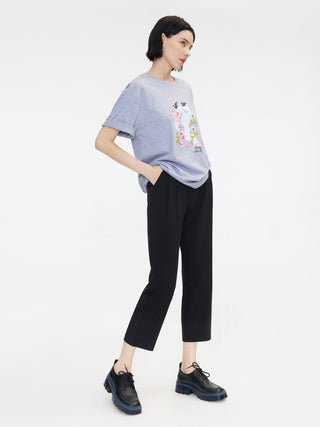 HIGH-WAISTED STRAIGHT SLIM TAILORED TROUSERS BLACK
