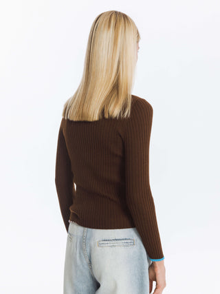 Ribbed Contrast Knitted Long Sleeve Top