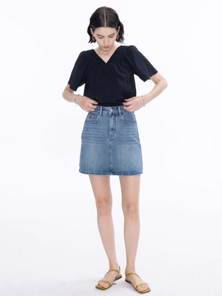 High Rise Denim Mini Skirt
