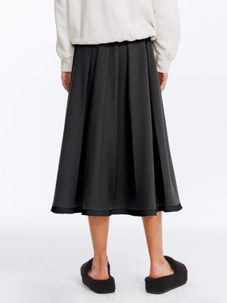 A-line Pleated Skirt with Ruffles Hem