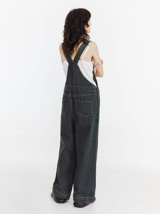 Heavy Washed Retro Denim Overalls