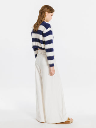 Striped Mock Neck Fluffy Cardigan