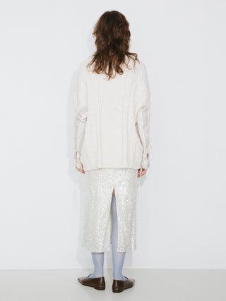 Cable Knit Jumper With Shirting Sleeves