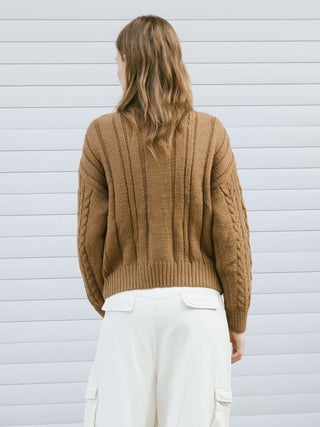 Lozenge and Cable Knit Zip Up Cardigan