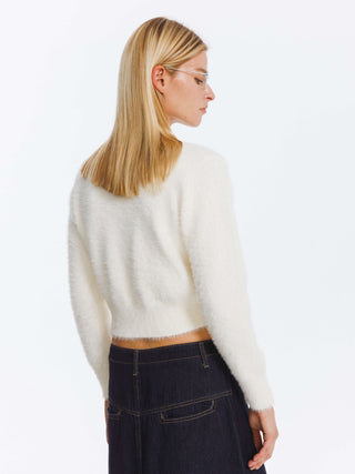 Fluffy Cropped Knit Cardigan