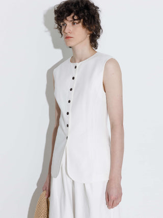 Fitted Buttoned Round Neck Vest