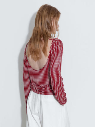 Adjustable Collar Oversized Stripe Long Sleeve Top