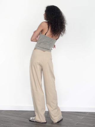 High Waisted Cotton Straight Trousers