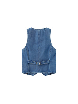 V-Neck Slim Fit Cropped Denim Vest