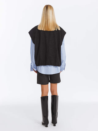 Loose Dropped Shoulder Waistcoat with Stand-up Collar