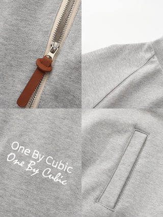 ONE BY CUBIC Collared Half-Zip Embroidered 100% Cotton Sweatshirt