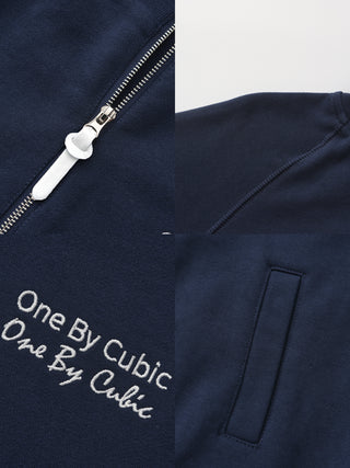 ONE BY CUBIC Collared Half-Zip Embroidered 100% Cotton Sweatshirt