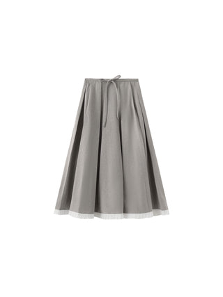 A-line Pleated Skirt with Ruffles Hem